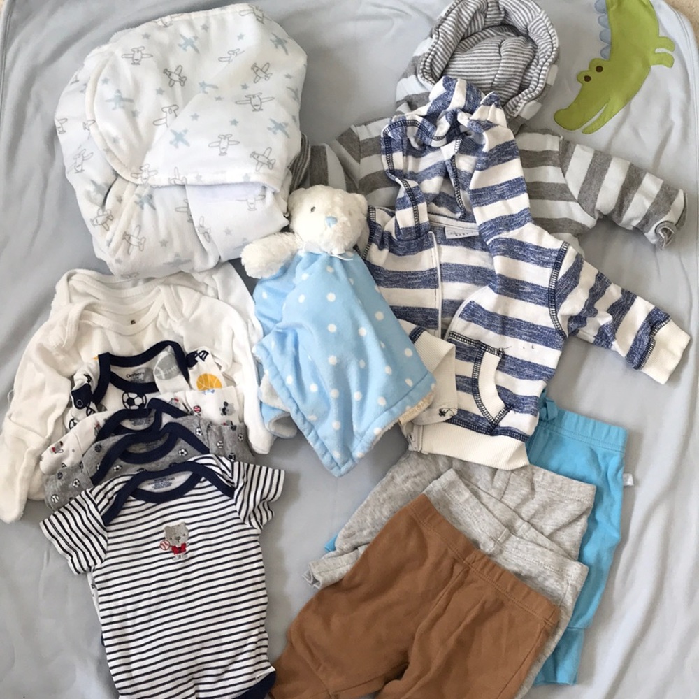 NB, 0-3 baby boy lot burts bees, faded glory, etc